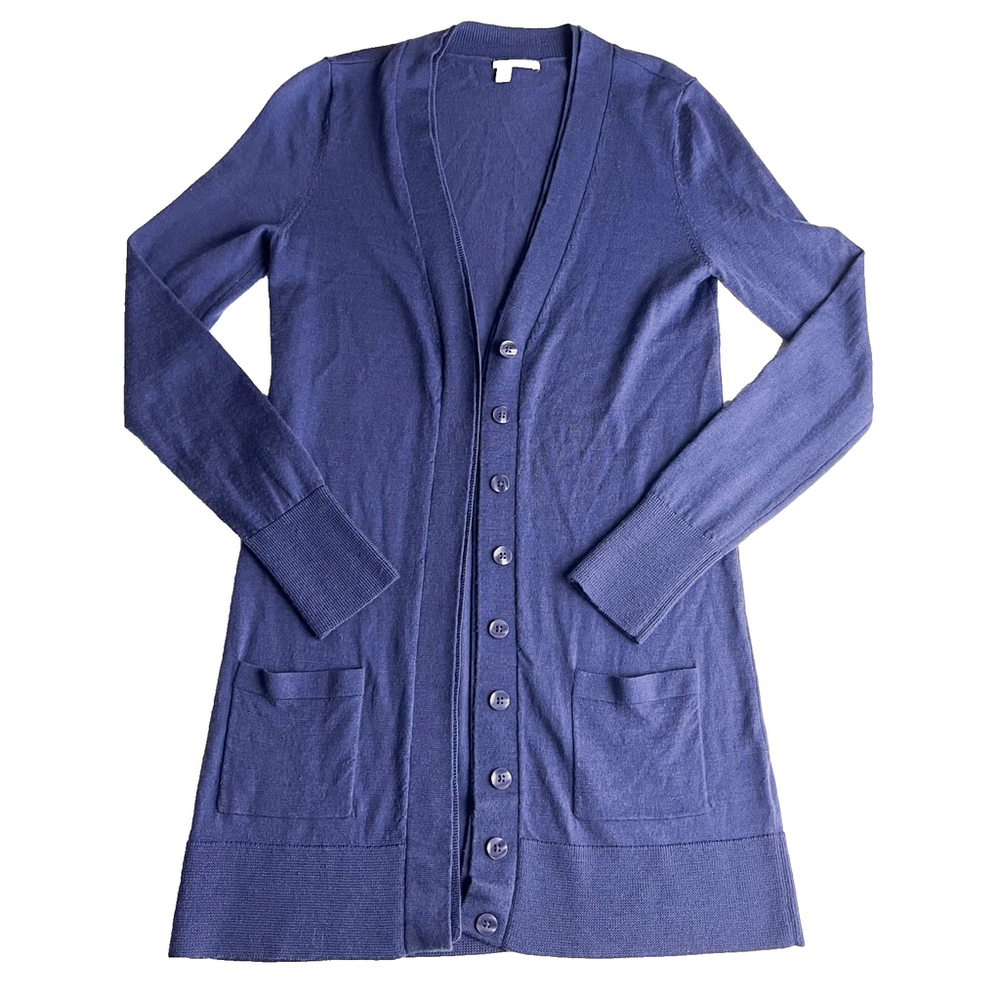 Halogen 100% Merino Wool Lightweight Button Cardigan Blue Sz S Minimalist Soft